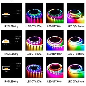 DC5V 9W IP20 IP65 SK6812 Dimmable Smart RGB LED Strip Lights